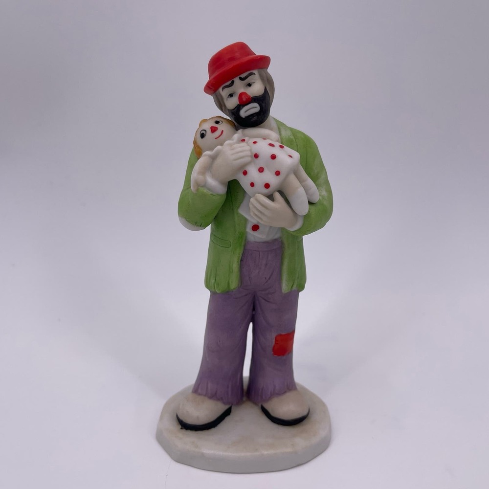 Flambro Emmitt Kelly Jr 5.75" Miniature Clown with Doll Figurine Collectible